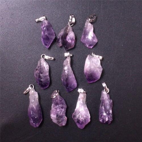 50PCS Pure Amethysts Quartz Crystal Necklace Pendant Beads For Jewelry Making Natural Rough Stones Healing Energy Reiki Pendulum