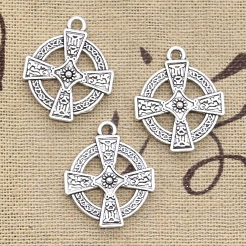 8pcs Charms Double Sided Circle Cross 23x20mm Antique Making Pendant fit,Vintage Tibetan Silver color,DIY Handmade Jewelry