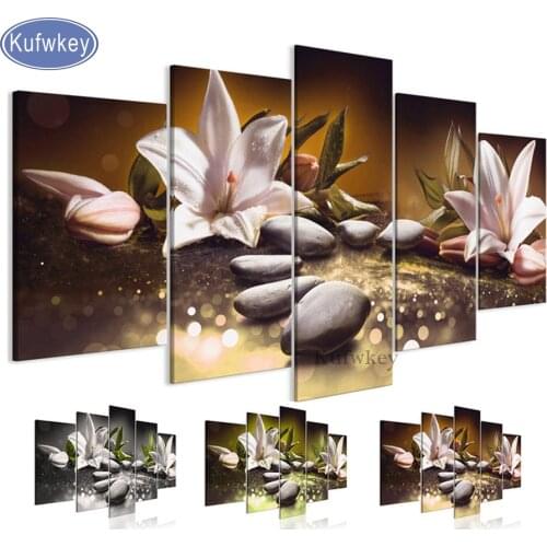 Diamond Embroidery Still life 5 Pieces"Beautiful Lilies Stones"full Square/round Diamond painting Multi-pictures Combination,art
