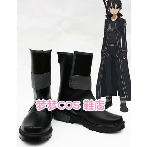 Anime SAO Sword Art Online Kirigaya Kazuto Kirito Cosplay Shoes Black Boots Custom Made For Halloween Carnival Party