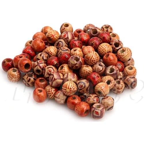 100pcs 10mm Mixed Wood Round Beads Jewelry Making Loose Spacer Charms Findings