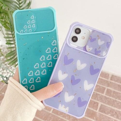 Love Heart Glitter Lens Protection Case For iPhone 12 Pro Max 11 XS Max X XR 7 8 Plus SE2020 Shockproof Soft Silicone Back Cover