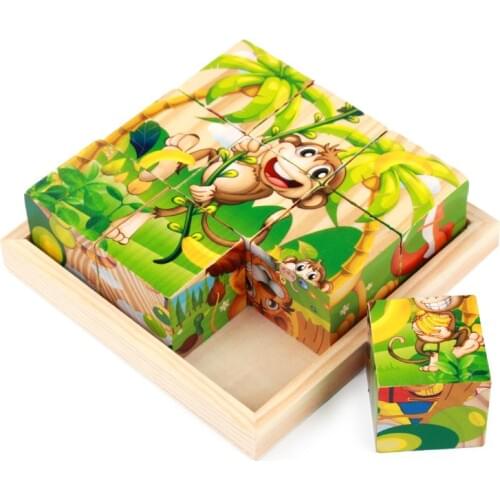 Nine Piece Six-sided 3D Jigsaw Cubes Puzzles Tray Wooden Storage Toys For Children Kids Educational Toys Funny Games