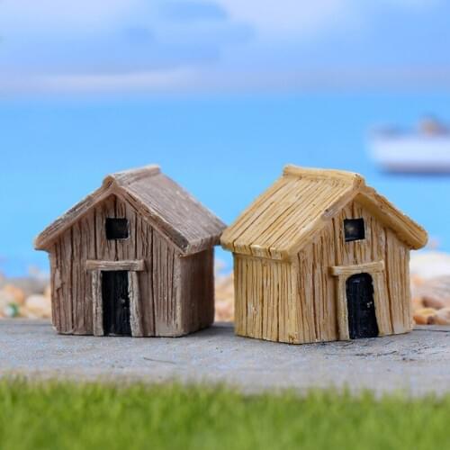 Wooden House Miniature Figures Decorative Fairy Garden Animal Statue Home Desktop Gift Moss Ornaments Resin Craft
