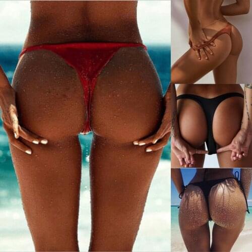 Womens Sexy Bikini Thong Bottom Brazilian V Cheeky Ruched Semi Swimwear Beachwear