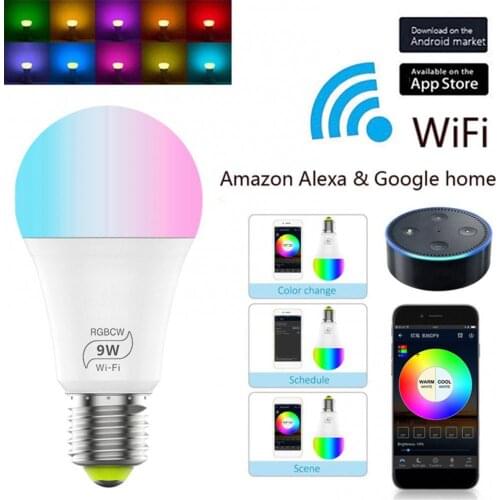 E27 9W WiFi RGB Dimmable Voice Control Colorful LED Smart Light Bulb Home Decor Smart LED Light Bulb IR Remote Control LED Lampa