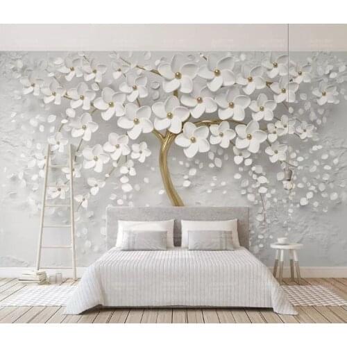 Custom Any Size Murals Wallpaper 3D Stereo White Flowers Wall Painting Living Room TV Sofa Bedroom Backdrop Wall Papel De Parede