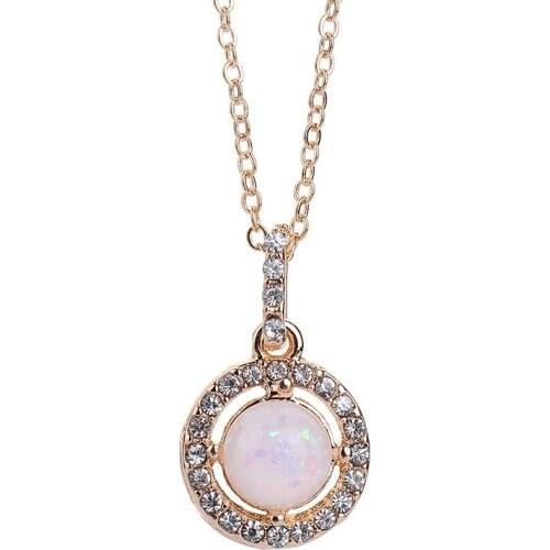 Exquisite Round Natural Stone Pendant Necklace Charming Female Rhinestone Rose Gold Clavicle Chain Elegant Party Jewelry Gift