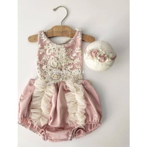 Newborn Baby Girls Flower One-pieces Romper Sunsuit Headband Clothes Set 0-24M SLS0016