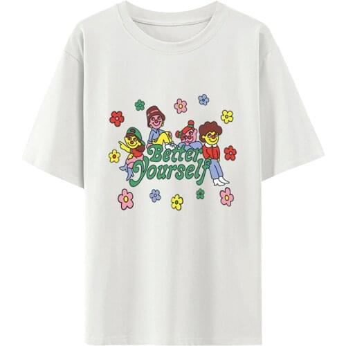 Summer new cartoon print Korean of pink loose o neck short-sleeved T-shirt