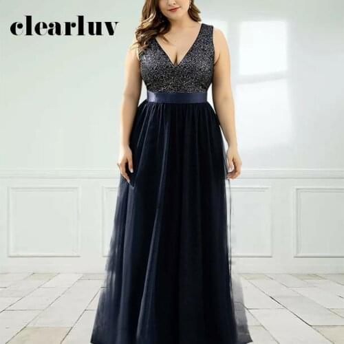 Patchwork A-Line Vestidos De Fiesta DR1555 Double V-Neck Women Party Dresses Navy Blue Evening Dress Shiny Sequin Elegant Gowns