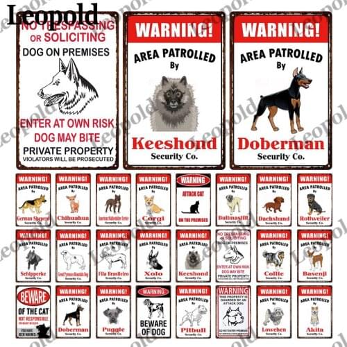 Metal Plaque Dog Series Ferocious Go Red and Black Letters Background Corridor Room Retro Wall Art Deco Metal Painting