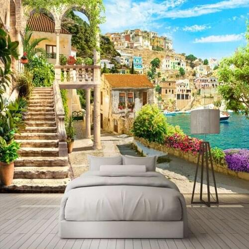 Custom Photo Wall Mural Wallpaper 3D Seaside Town Landscape Wall Covering Restaurant Cafe Living Room TV Background Wall Paper