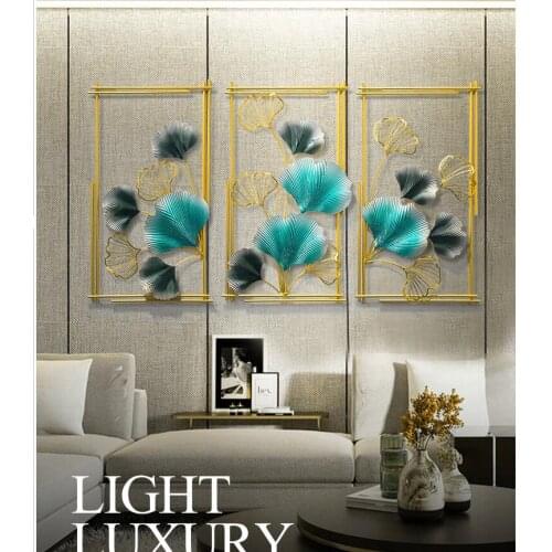 New Chinese Luxury Wrought Iron Ginkgo Leaf Wall Murals Home Livingroom Wall Sticker Crafts Office Hotel Wall Hanging Decoration