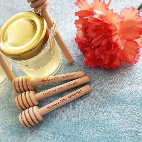 Personalized Wood Honey Dipper Sticks Round Shape Mini Glass Jars Honey Sticks Custom Wedding Favors Baby Shower Decorations