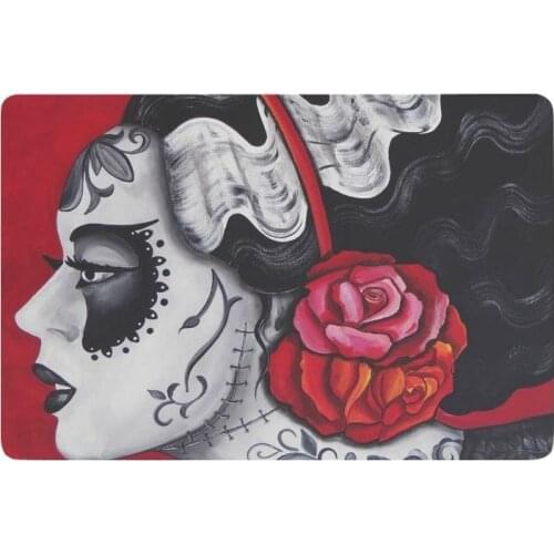 Floral Skull Anti-slip Door Mat Home Decor, Day of Death Sugar Skull Indoor Outdoor Entrance Doormat Rubber Backing