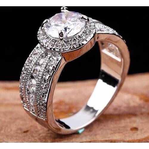 Luxury Silver Plated Crystal Wedding Rings for Women Cubic Zircon Finger Ring Classic Jewelry Engagement Party Anniversary Gift