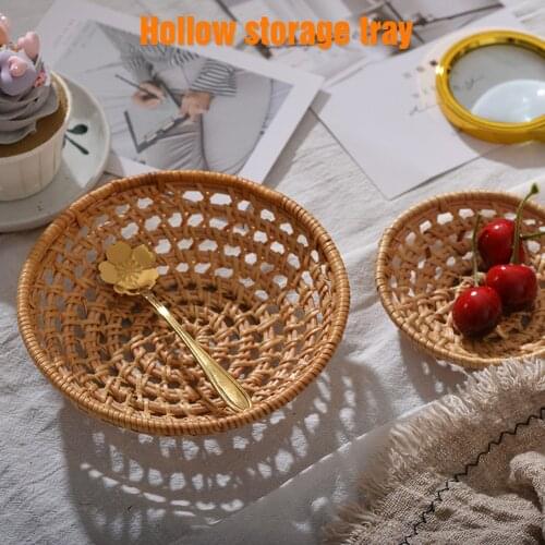 Rattan Storage Bowl Durable Natural Snack Serving Bowl Storage Box Bowl Lazy Fruit Plate Bowl Modern Living Room Creative Shape