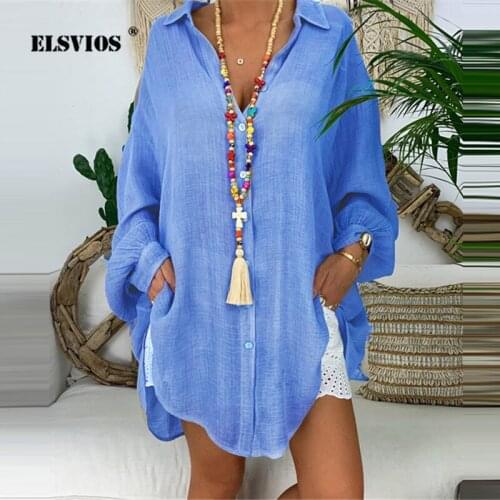 Casual Loose Plus Size Women Long Sleeves Cotton Linen Summer Autumn Fashion Shirt Solid Color Slim Lapel Buttons Elegant Blouse
