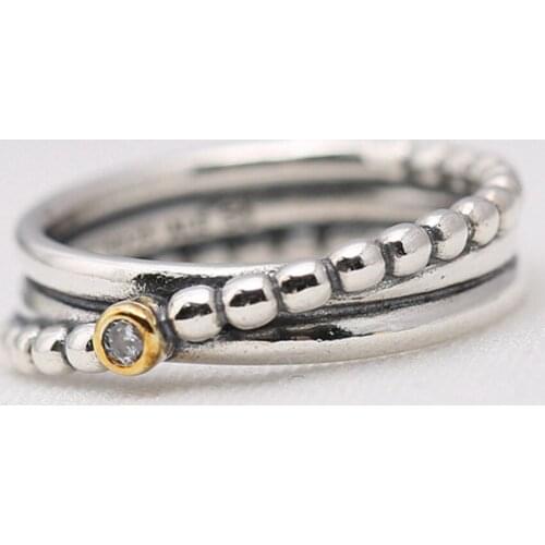 S925 Ring Love Twin Band With Gold Detail Crystal Rings For Women Wedding Party fit Lady Fine Jewelry