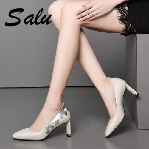 Salu 2020 New arrival high quality genuine leather shoes ladies pumps pointed toe spring summer high heels party shoes