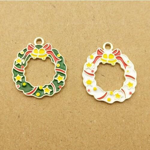 10pcs 20x23mm christmas round enamel charm for jewelry making cute earring pendant bracelet necklace charms diy design charms
