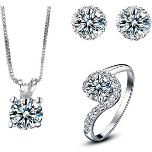 Wedding Jewelry Sets For Brides AAA Laboratory Earring Rings And Necklace Sets Fashion Jewelry Party Gift ASM001