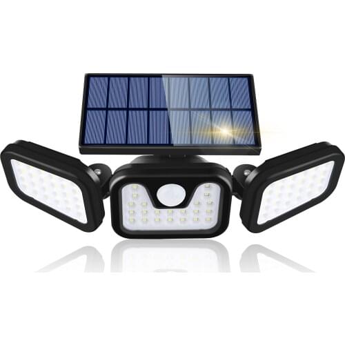 LED Solar Lights Outdoor 3 Head Motion Sensor 270° Wide Angle Illumination Super Bright Waterproof Remote Control Wall Lamp