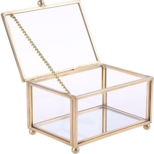 Rustic Wedding Ring Box Geometric Transparent Glass Jewelry Display Storage Holder Oranizer Decor