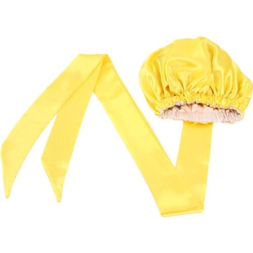 Women Floral Satin Sleeping Cap with Long Ribbon Double Layer Bonnet Head Scarf Cover Elastic Hair Loss Turban Chemo Hat