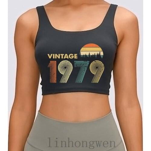 Vintage 1979 Warm Tree Colors Pictures Hipster Women Tank Top Vintage Graphic Breathable Create Pictures O Neck Crop Top