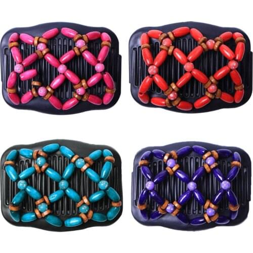 Women Hair Wooden Combs Retro Magic Bead Stretchy Double jewellery Comb Clip Hairpins Salon Styling Tamer Dropshipping