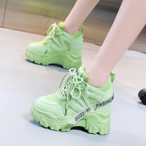 Harajuku Women Wedges Sport Shoes for Woman Increasing 11CM Chunky Dad Sneakers Ladies Breathable Mesh Platform Casual Shoes