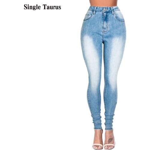 Female High Waist Skinny Jeans Slim Bleached Push Up Elasticity Pencil Denim Pants Fashion Streetwear Classic Jeans for Women