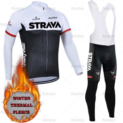 STRAVA Winter Cycling Set Breathable 5D Gel Padded Bib Pants Winter Windproof Thermal Fleece Long Sleeve Cycling Suits for Men