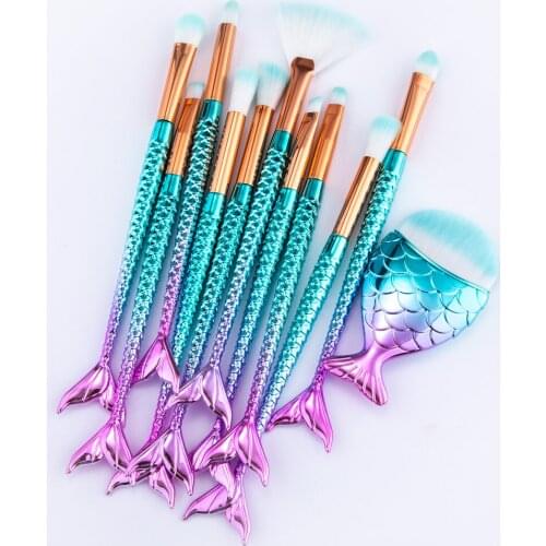 10/11pcs Makeup Brushes Kit maquiagem maquillaje New Mermaid Foundation Eyebrow Eyeliner Cosmetic makeup Brushes