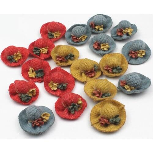 10 Pcs 4.4cm Mini Lovely Woolen Sun Hat Applique For Clothes DIY Kids Hair Clip Hat Crafts Decor Toy Ornament Accessories