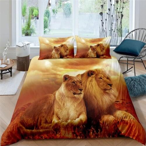 Bedding Sets Luxury 3D Lion Leopard Print 2/3Pcs Comfortable Kids Duvet Cover Pillowcase Home Textile Single/Queen/King Size