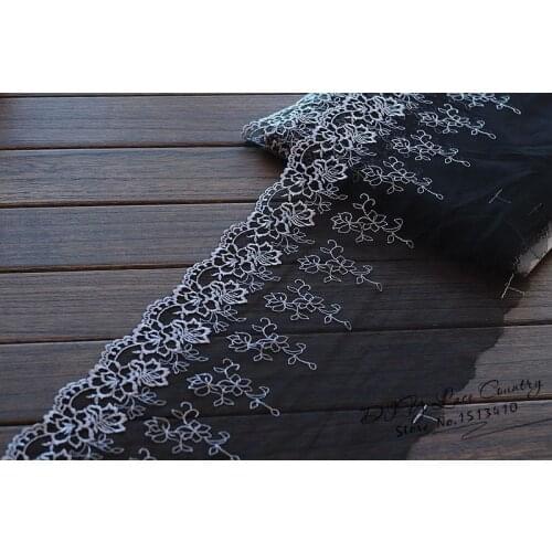 2yards/lot 23cm wide Embroidered Tulle Lace trim mesh lace trim~Black+White~beautiful