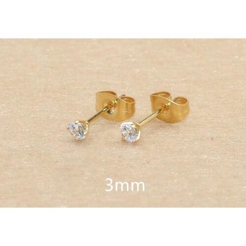 3mm AAA Round Colorful Zircons White Stud Earrings With Stianless Steel Needle Brief Jewelry 20 Colors For Choose No Allergy