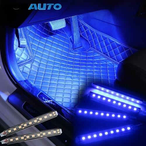 FORAUTO 9 LED 4 In 1 Car Interior Atmosphere Lights Dash Floor Foot Strip Lights Cigarette Lighter Adapter Auto Decorative Lamp