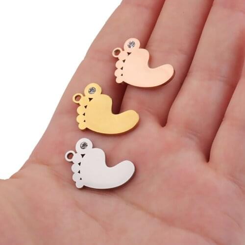 5pcs/lot DIY Stainless Steel Single Foot with Rhinestone Pendant Polished Connector Charm Findings Jewelry Accessories Handmade