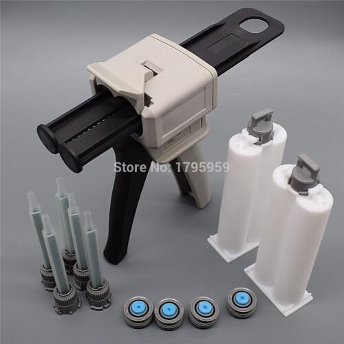 5pc Static Mixing Nozzles with 50ml 1:1 Glue Gun Manual Caulking Gun Adhensive Dispenser 2pcs 50ml Empty Dual-Barrel Cartridge