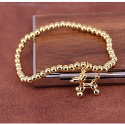 5PCS, Balloon dog charm beads bracelets for women gold ball elastic bracelets for teenage girls cute jewelry