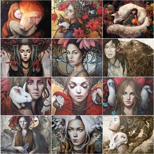 5D Diy Diamond Painting Full Square Round Drill Animals Beauty Embroidery Mosaic Cross Stitch Kit Rhinestone Pictures Home Decor