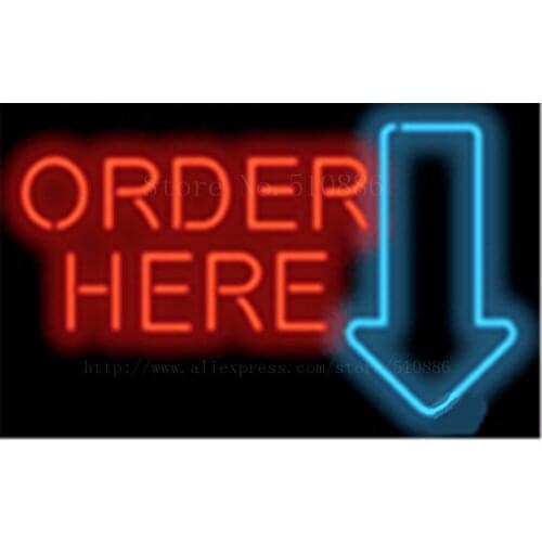 Large Order Here with Arrow NEON SIGN REAL GLASS BEER BAR PUB LIGHT SIGNS store display Restaurant Advertising Lights17*14"