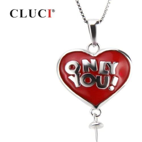 CLUCI Red Heart Silver 925 Pearl Pendant Mounting for Women Jewelry Making 925 Sterling Silver Pendant Valentine Gift SP072SB