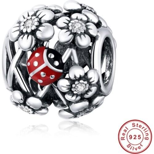 DECORAL Original 925 sterling silver beetle beads enamel charms fit European Pan bracelet diy exquisite jewelry making