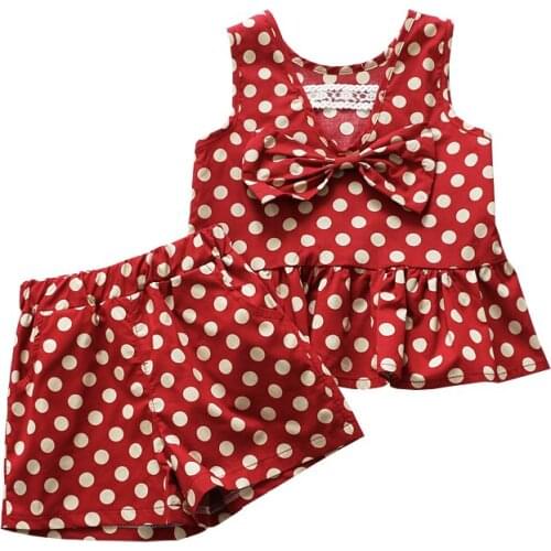Children clothes girls sets summer kids baby wave dot sleeveless lotus leaf pants two-piece suit girls dot garment fashion