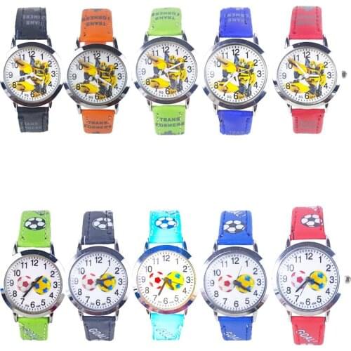 Kids Watch Free Shipping Cartoon Robot Football Cart Leather Strap Sports Children Watch Boy Girl Gift Clock Baby Learning Hours
